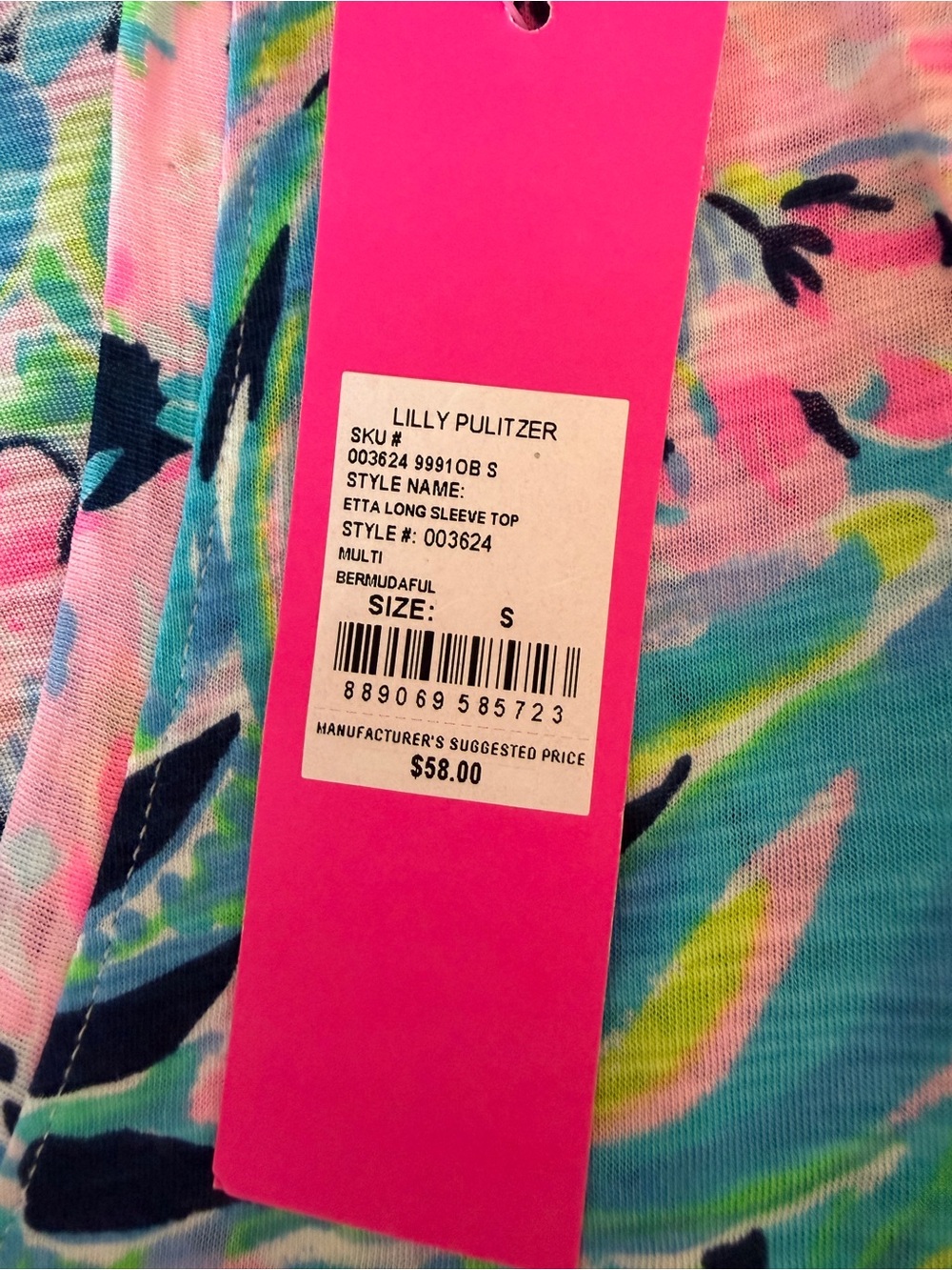 Lilly Pulitzer Long Sleeve Floral Tee in Pink & Teal - Picture 6 of 8